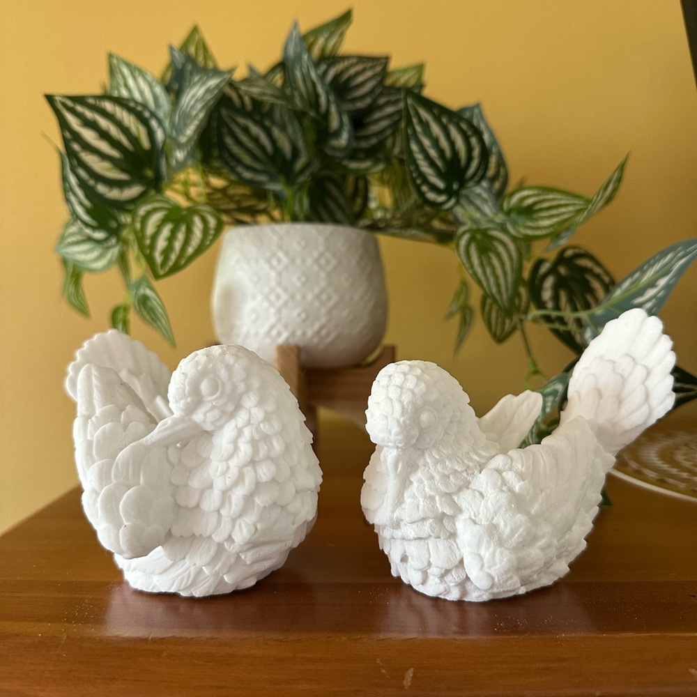 White Ceramic Decorative Bird Figurines Set - Home Accents Decor